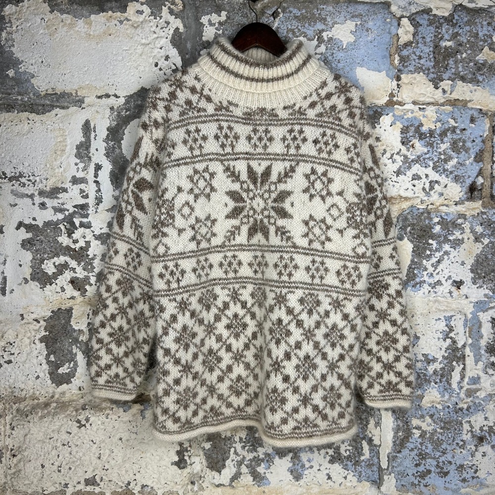 Vintage Skyr Fair Isle Sweater Cream Brown Mohair Wool Blend Womens Medium